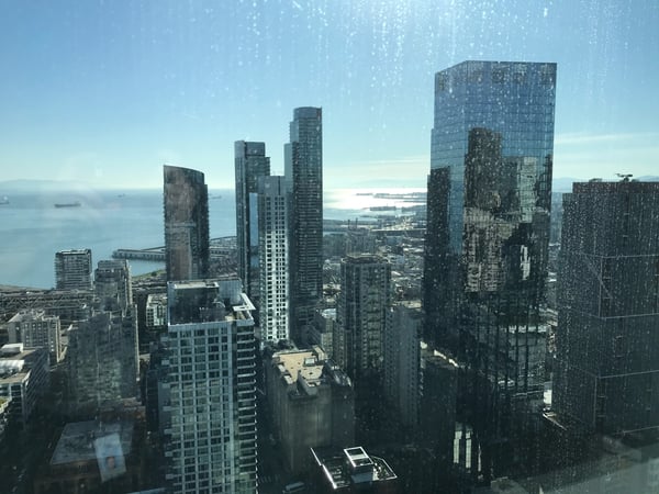 San Francisco downtown skyline with high-rise buildings and bay views from an elevated vantage point. — Financial District, San Francisco
