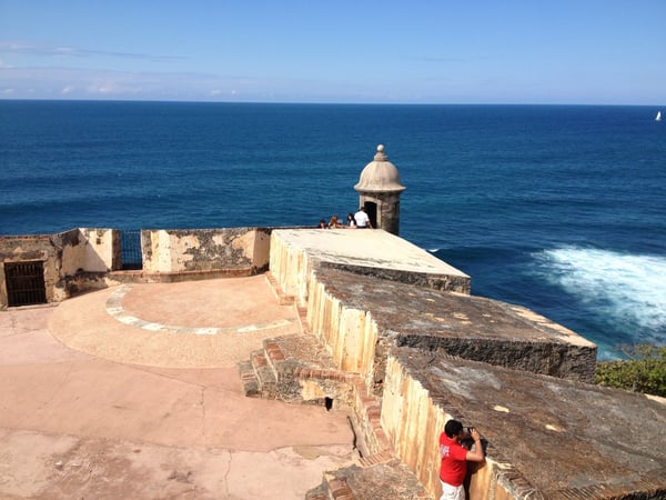Fort San Felipe del Morro's coastal bastion with its distinctive sentry box overlooking the Atlantic Ocean in San Juan… — Faro del Castillo San Felipe del Morro, San Juan