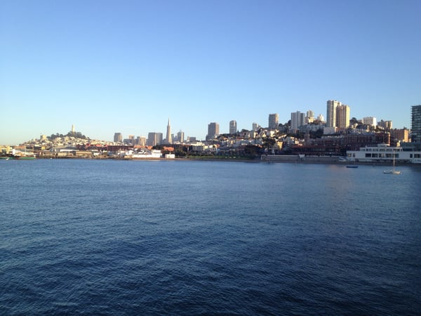 San Francisco skyline with Coit Tower visible on Telegraph Hill, viewed across the bay from Fort Mason. — Fort Mason, San Francisco