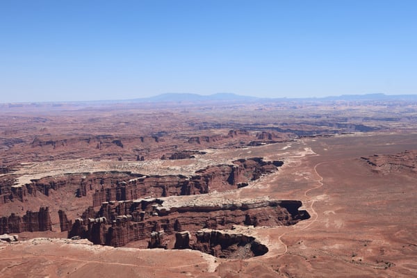Aerial view of the Needles District rock formations and desert landscape from Grand View Point Overlook in Moab, Utah. — Grand View Point Overlook, Moab, Arches & Canyonlands