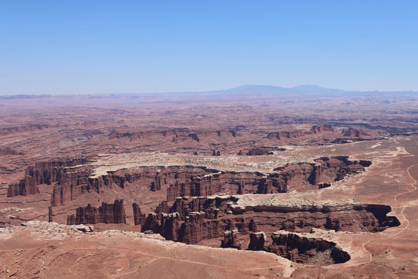 Distinctive red rock formations and canyon landscape viewed from Grand View Point Overlook in Moab. — Grand View Point Overlook, Moab, Arches & Canyonlands