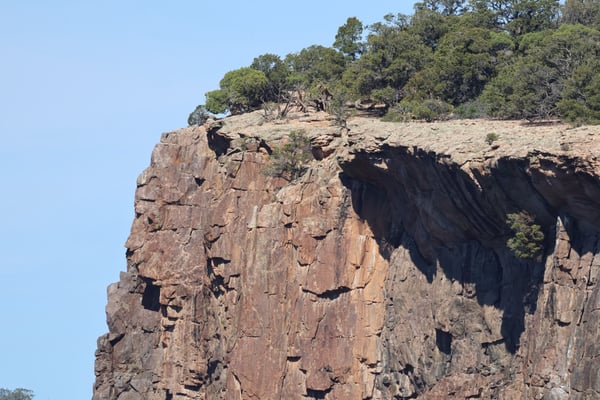 Painted Wall View showing a dramatic reddish-brown columnar rock formation with deep shadows and sparse vegetation on… — Painted Wall View, Black Canyon of the Gunnison