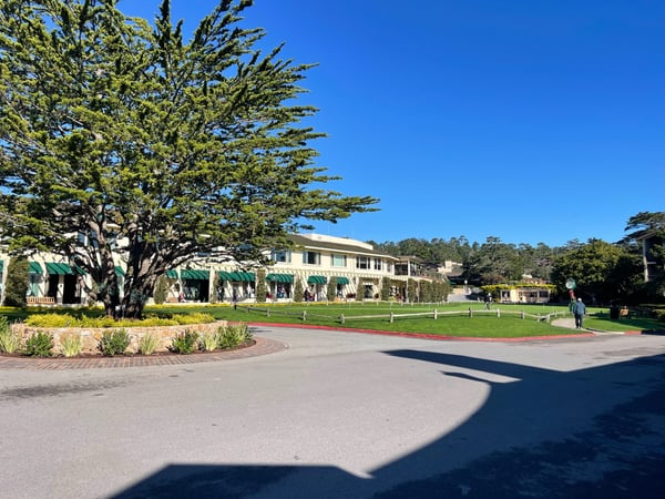 Historic estate building with Mediterranean architecture and manicured grounds, photographed from the entrance… — Pebble Beach, Monterey & Carmel