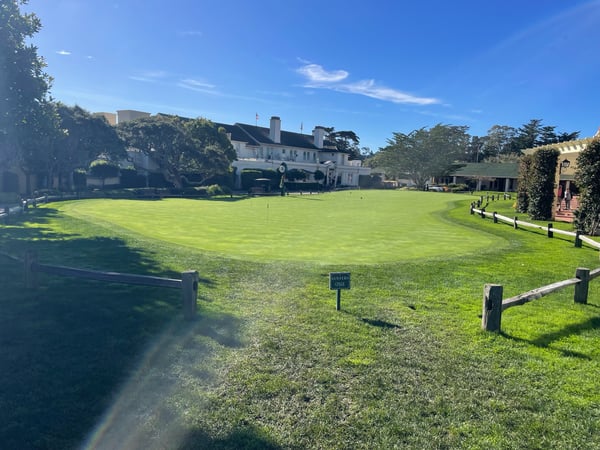 Historic mansion and manicured grounds at Del Monte Forest, photographed from the lawn area. — Pebble Beach, Monterey & Carmel