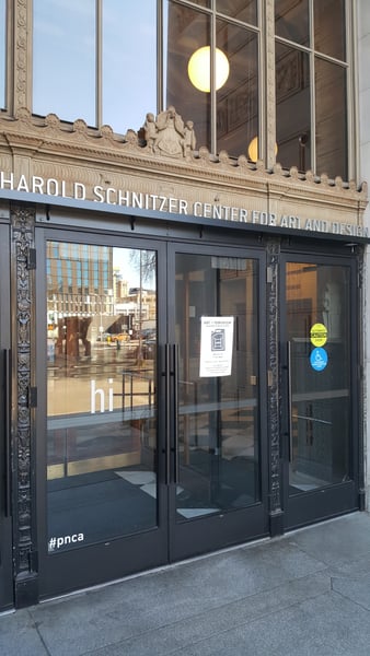 Harold Schnitzer Center for Art and Design storefront with ornate classical facade and modern glass entrance in… — Pearl District, Portland